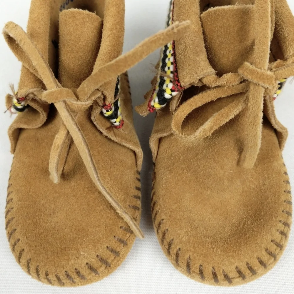 Minnetonka Moccasins Child's Suede & Woven Fabric Moccasins Vintage 12-18 months